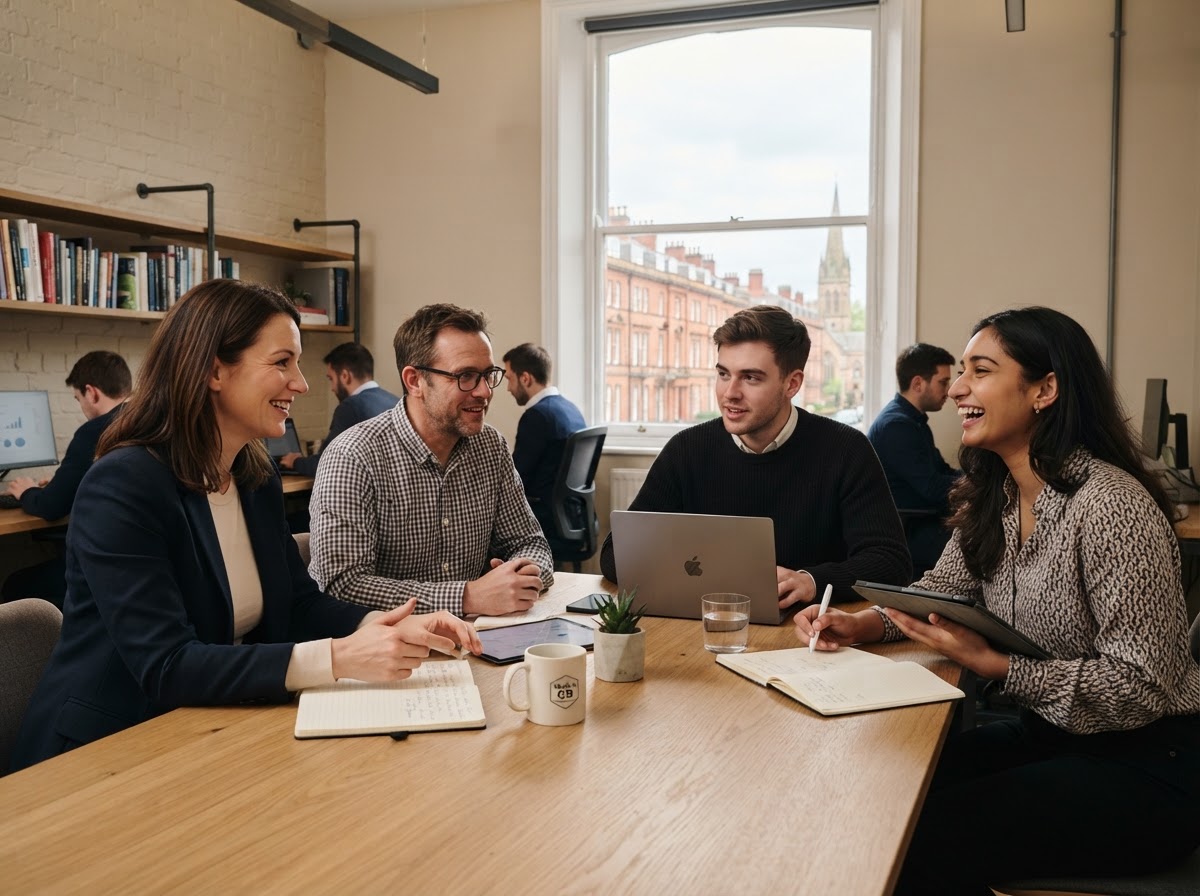 A financial adviser at BoundMerit reviewing an AI-generated portfolio analysis with a client